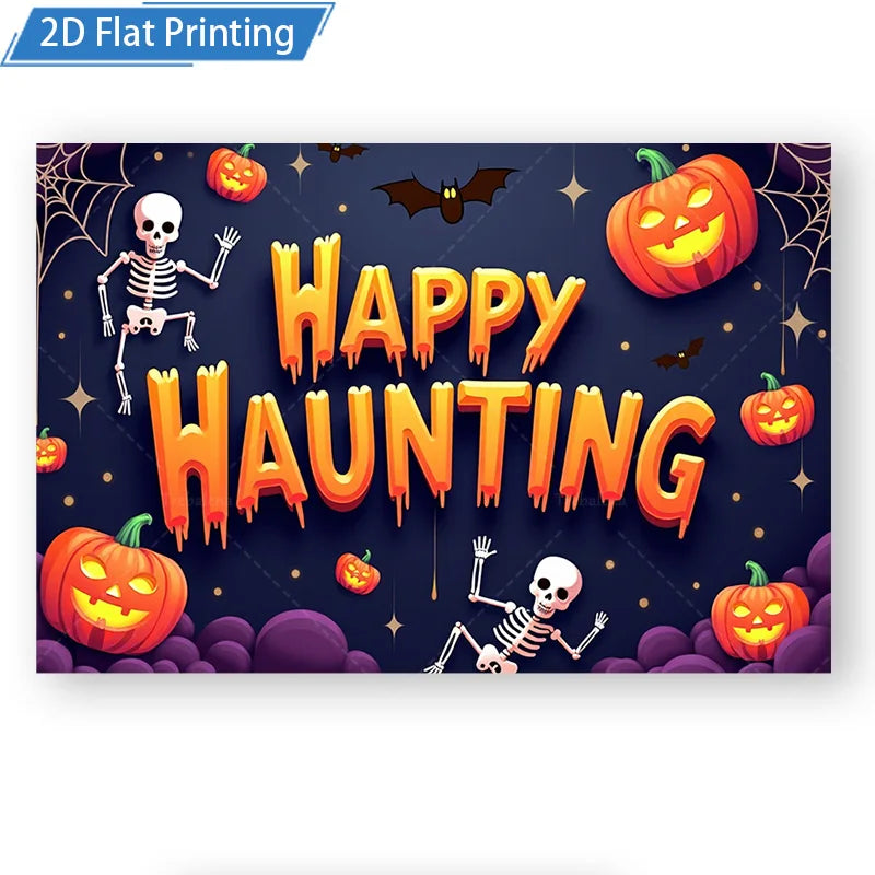 Halloween Wall Tapestry – Happy Haunting Pumpkin & Skeleton Design, Spooky Seasonal Décor for Home, Bedroom, or Party