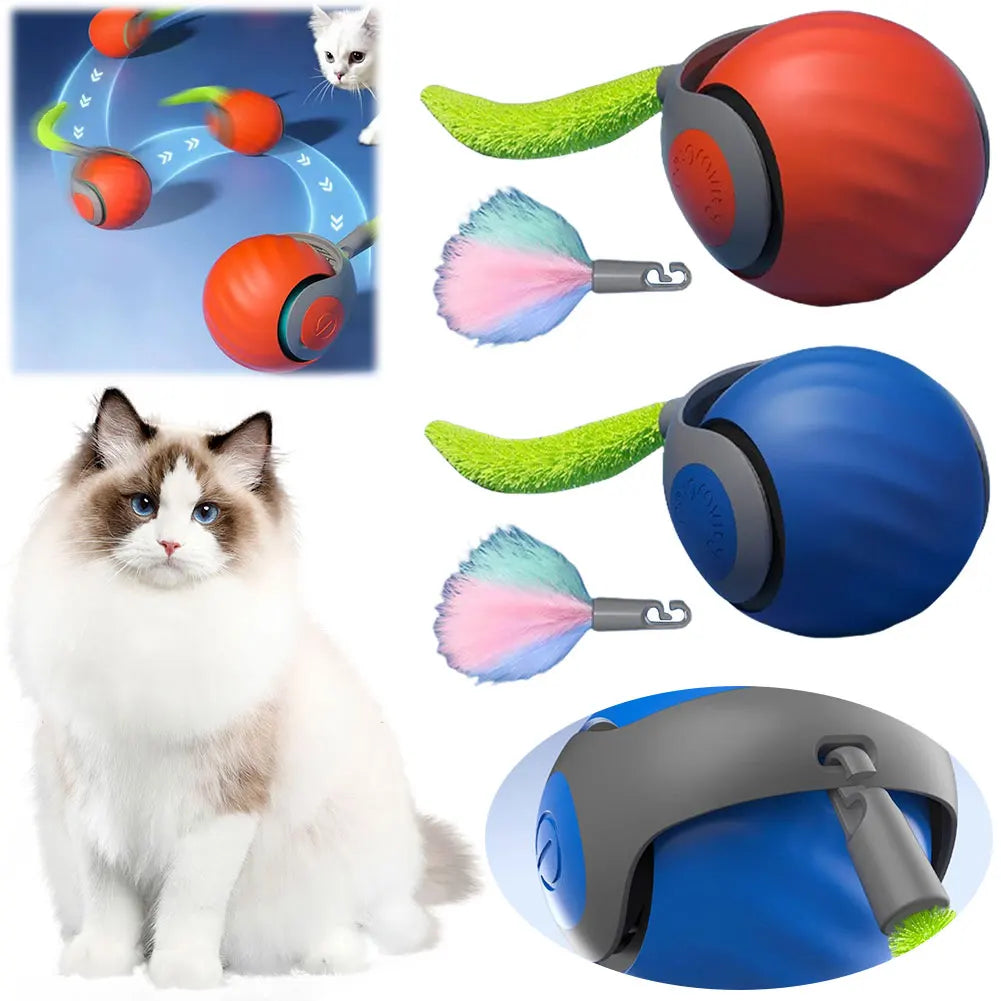 Automatic Moving Cat Toy Ball – USB Rechargeable Interactive Smart Cat Toy with Speedy Tail for Indoor Play & Exercise
