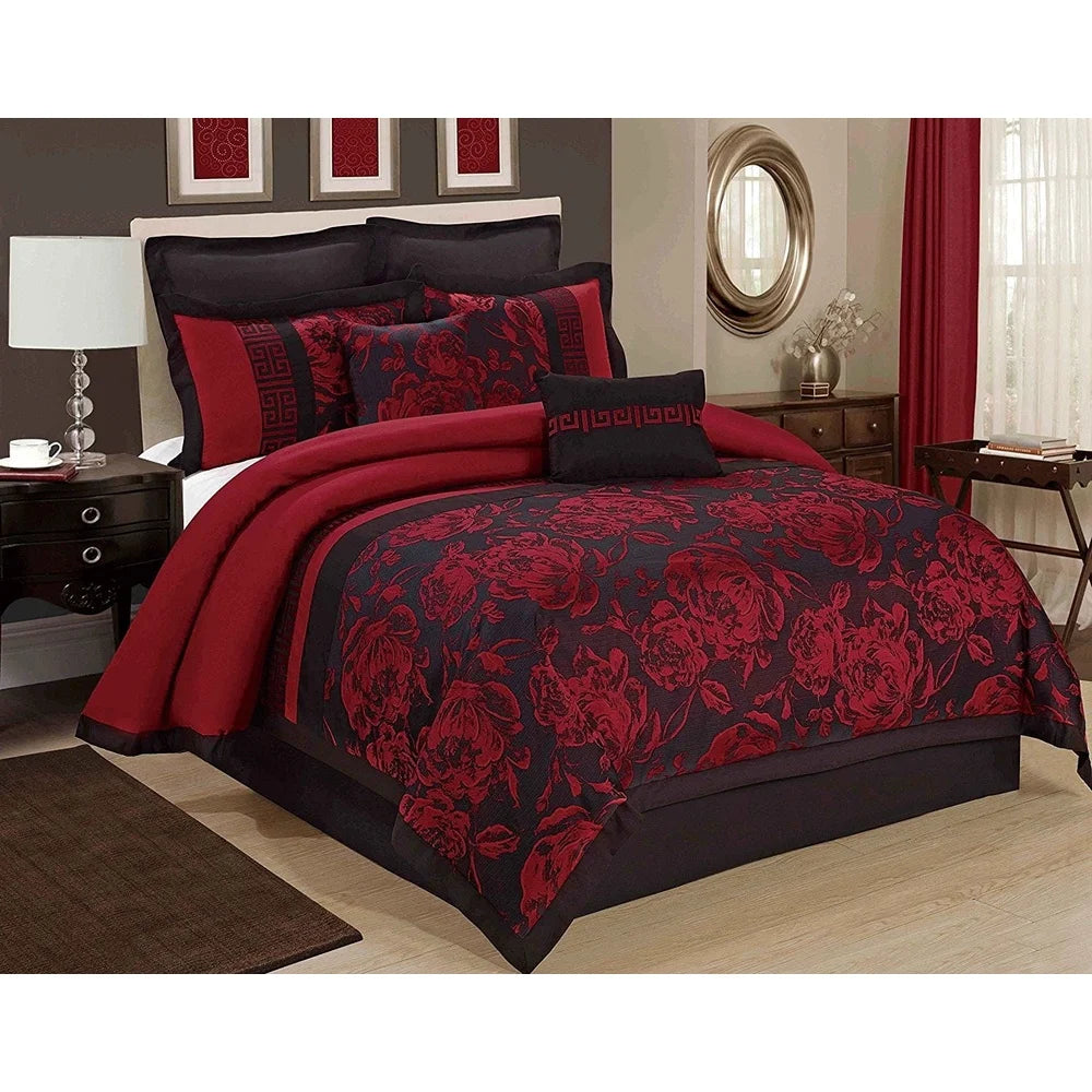 8-Piece Jacquard Floral Queen Bed-in-a-Bag Set – Vintage Design Comforter, Shams & Cushions – Hypoallergenic All-Season Bedding