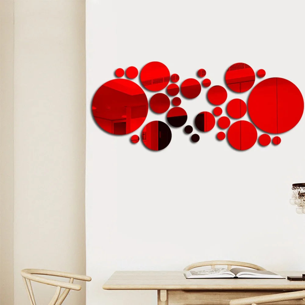 26pcs Round Acrylic Mirror Self-Adhesive Removable  Wall Decor / Stickers