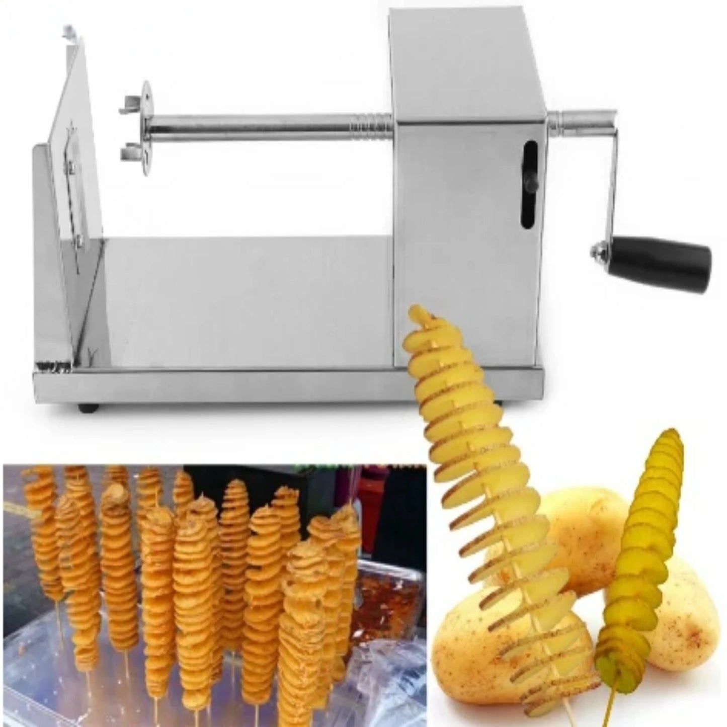 Tornado Potato Spiral Cutter Machine – Manual Spiral Slicer for Chips, Fries, and Snacks – Fun Kitchen Tool for Cooking & Entertaining
