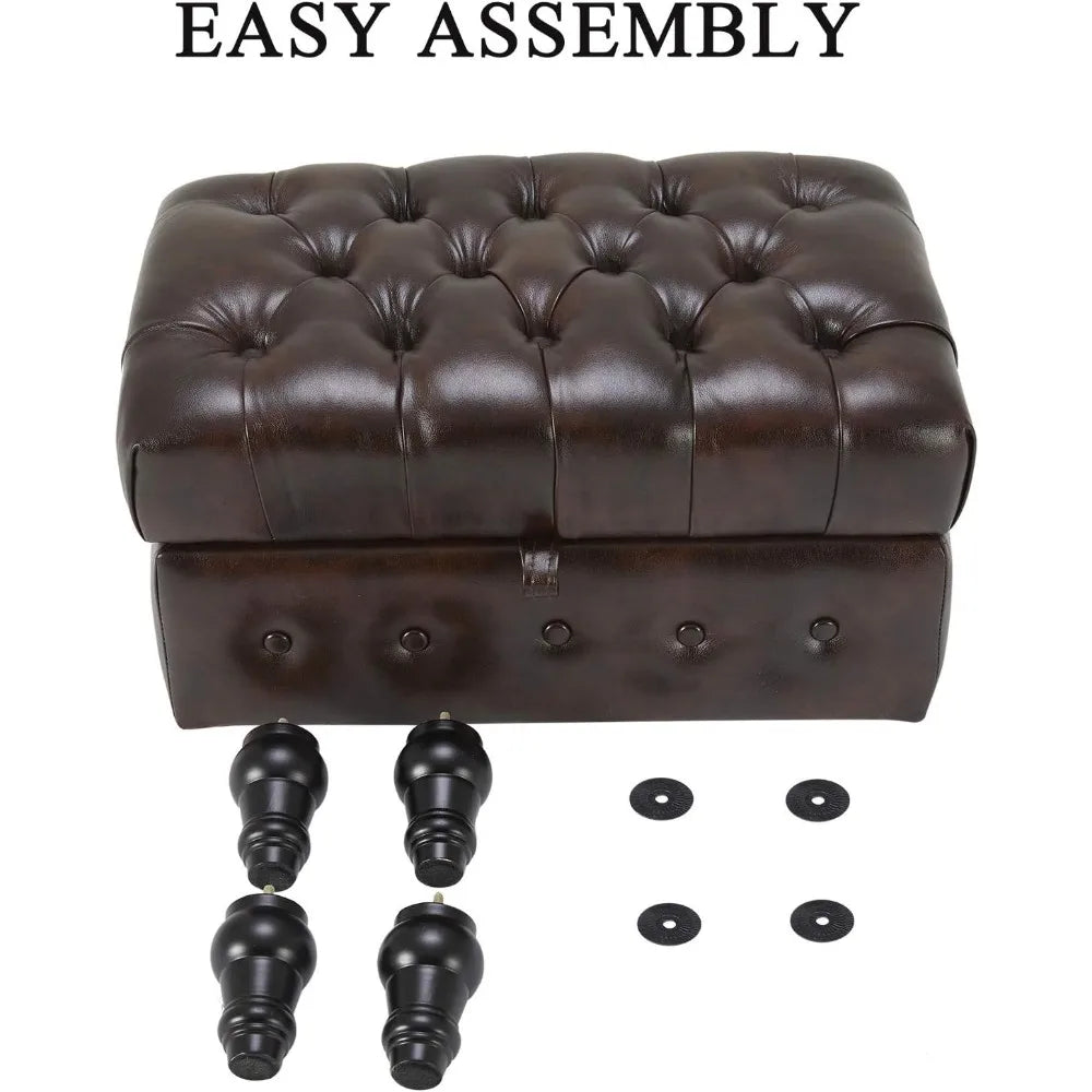 Modern Button-Tufted Storage Ottoman – PU Fabric Footstool with Hidden Storage for Living Room, Bedroom & Entryway