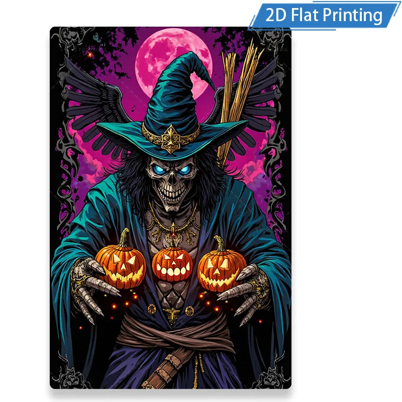 Halloween Wall Tapestry – Gothic Skull Witch with Pumpkins, Spooky Horror Décor for Home, Bedroom, or Party