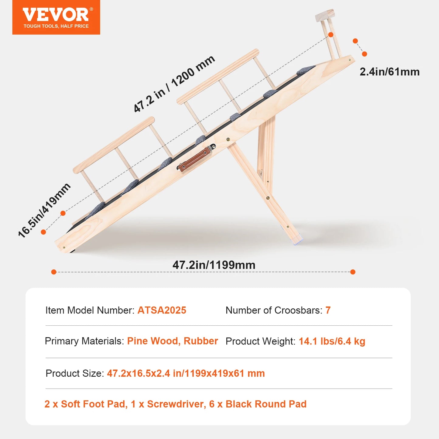 VEVOR Folding Wooden Dog Ramp – Adjustable Height, Anti-Slip Surface, Portable Pet Ladder for Small & Senior Dogs – Perfect for Stairs, Sofa, Car, and Bed Access
