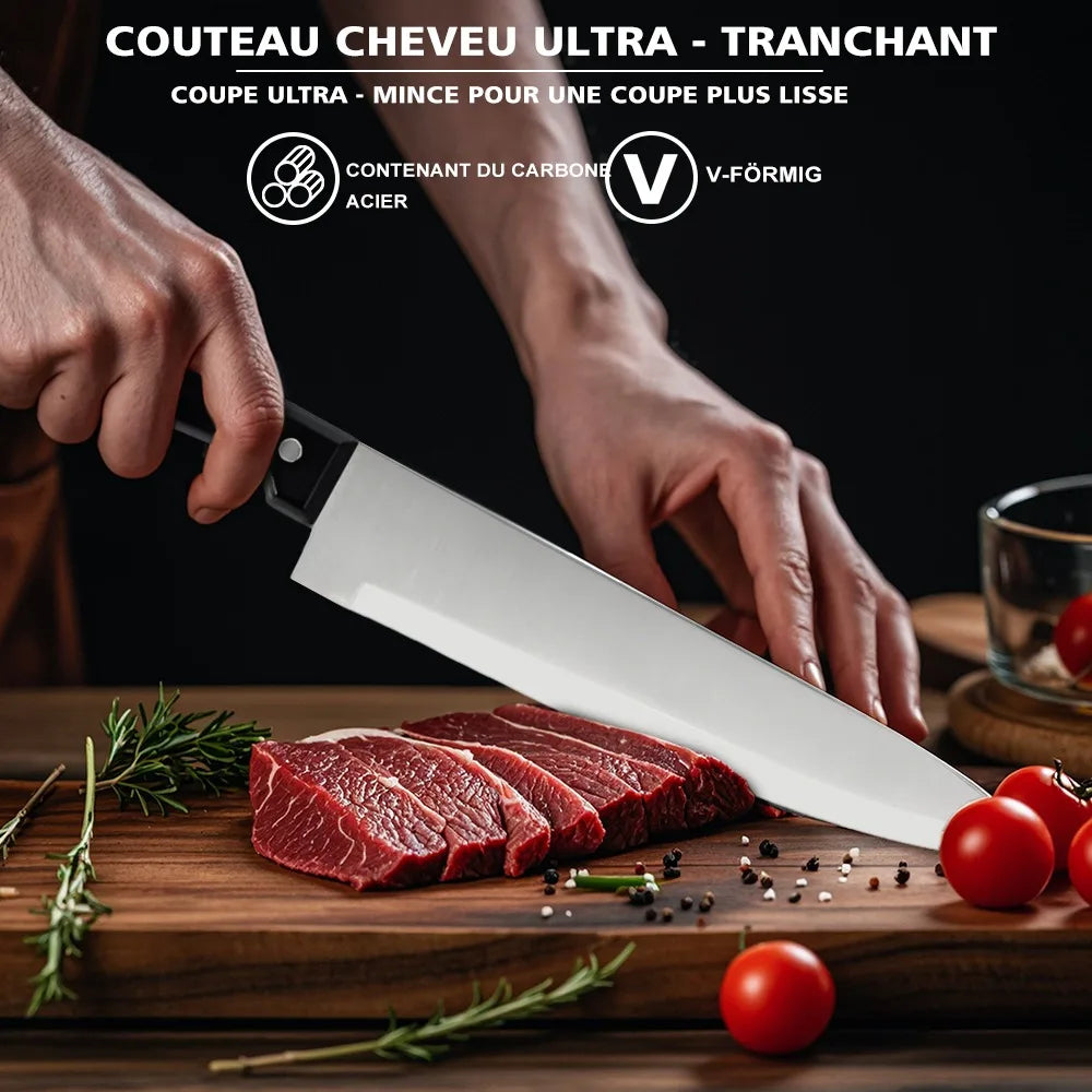 Full 15pcs Chef Knife Set Stainless Steel Kitchen Knives Sets with Scissors,Sharpening Rod,Solid Wood Knife Seat Cooking Tool