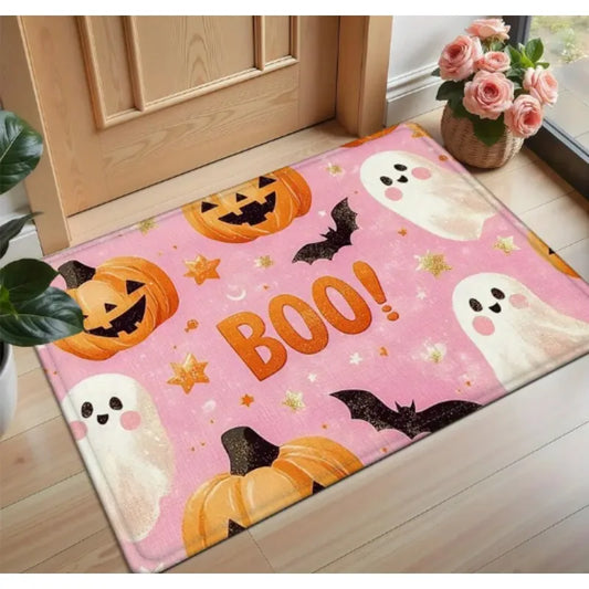 Ghostly Pumpkin Pattern Print Non-Slip Area Rug – Machine Washable, Perfect for Entry, Kitchen, Living Room & Bedroom