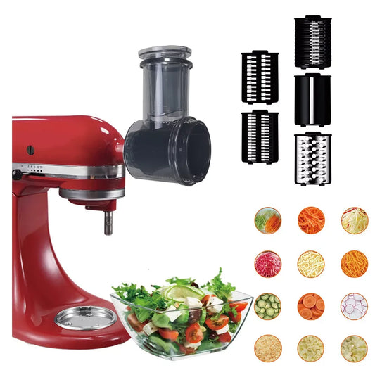 5-Blade Food Grater, Slicer, Shredder & Chopper Attachment Set – Compatible with KitchenAid Stand Mixers