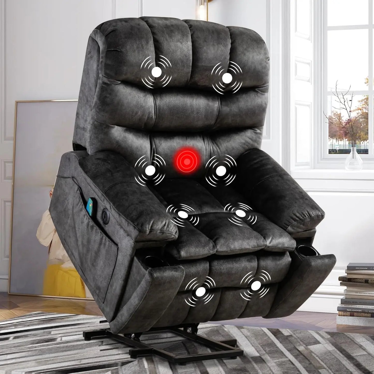 Large Power Lift Recliner Chair with Massage & Heat for Elderly – Oversized Electric Lift Chair for Seniors, Dark Grey