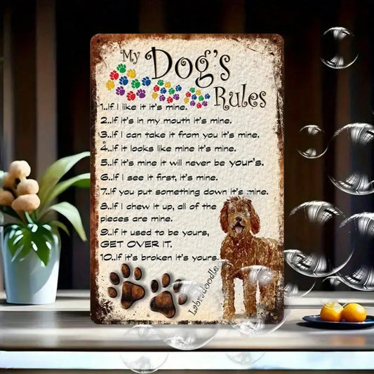Dog’s Rules Tin Sign – Cute Pet Quote Wall Décor for Home or Pet Room (8×12 Inches / 20×30 cm)