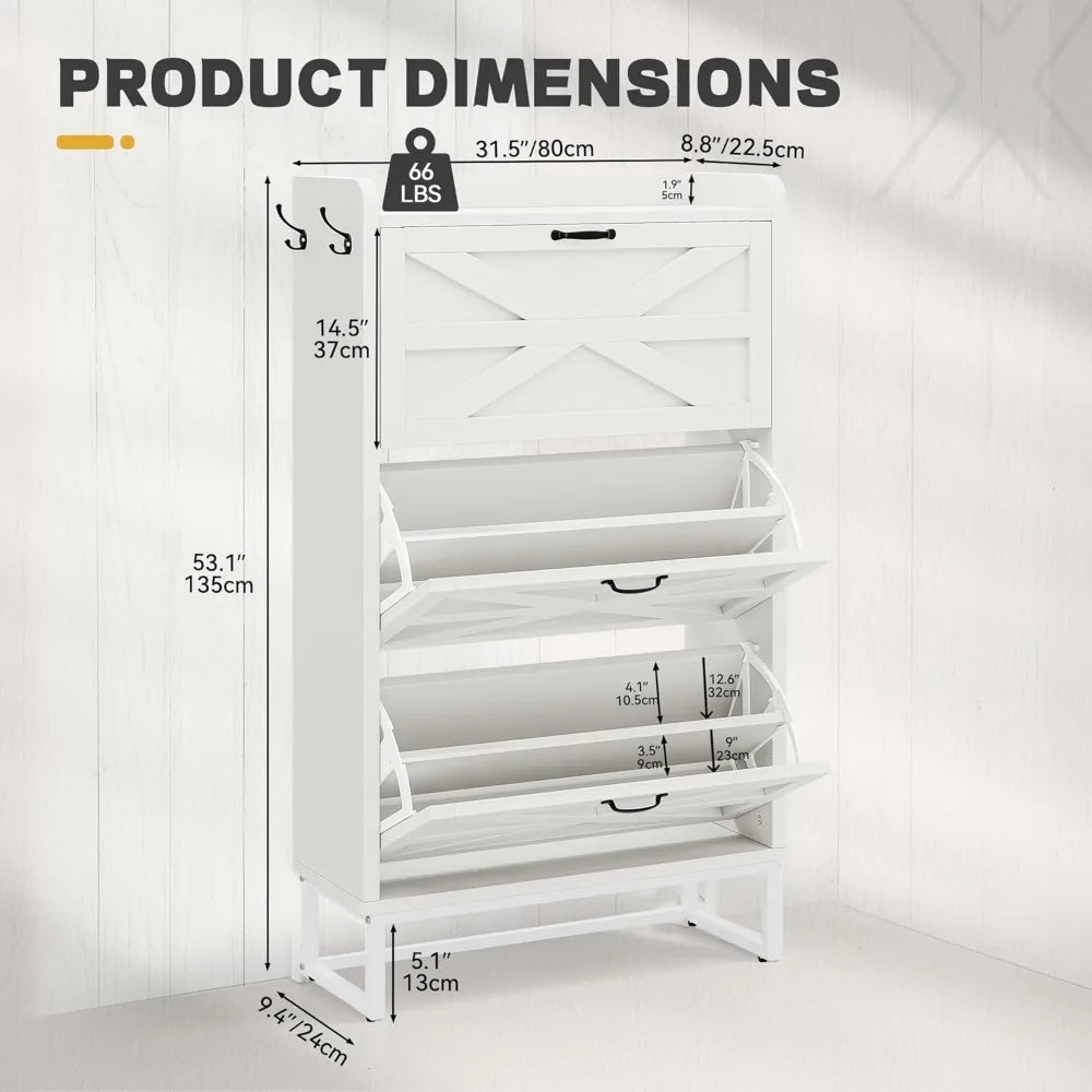 Shoe Storage Cabinet with Flip Drawers