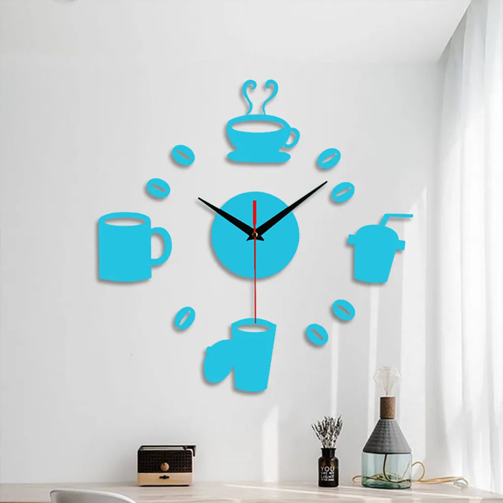 3D Self Adhesive Mirror Wall Clock –  Functional Art for Coffee Lovers