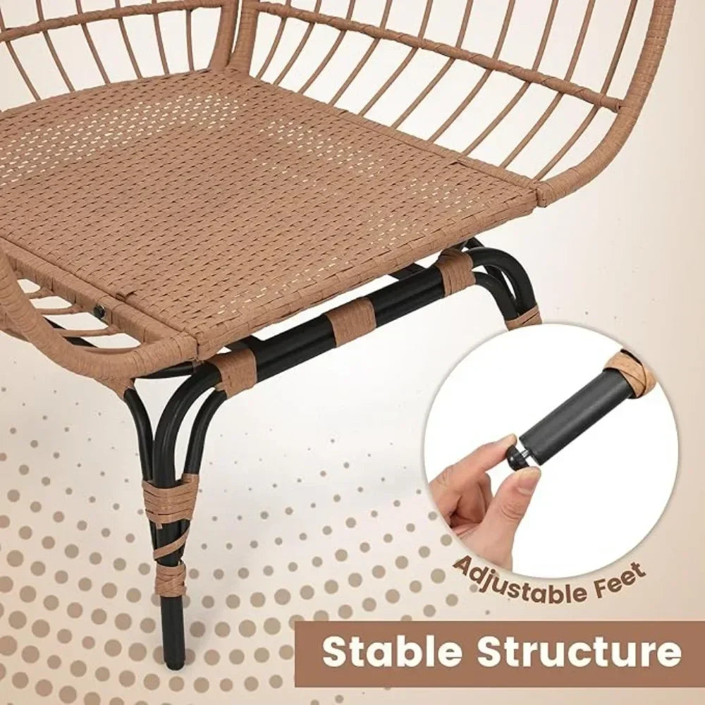 Outdoor Swivel Natural Rattan Egg Chair for Adult  with overstuffed Cushions