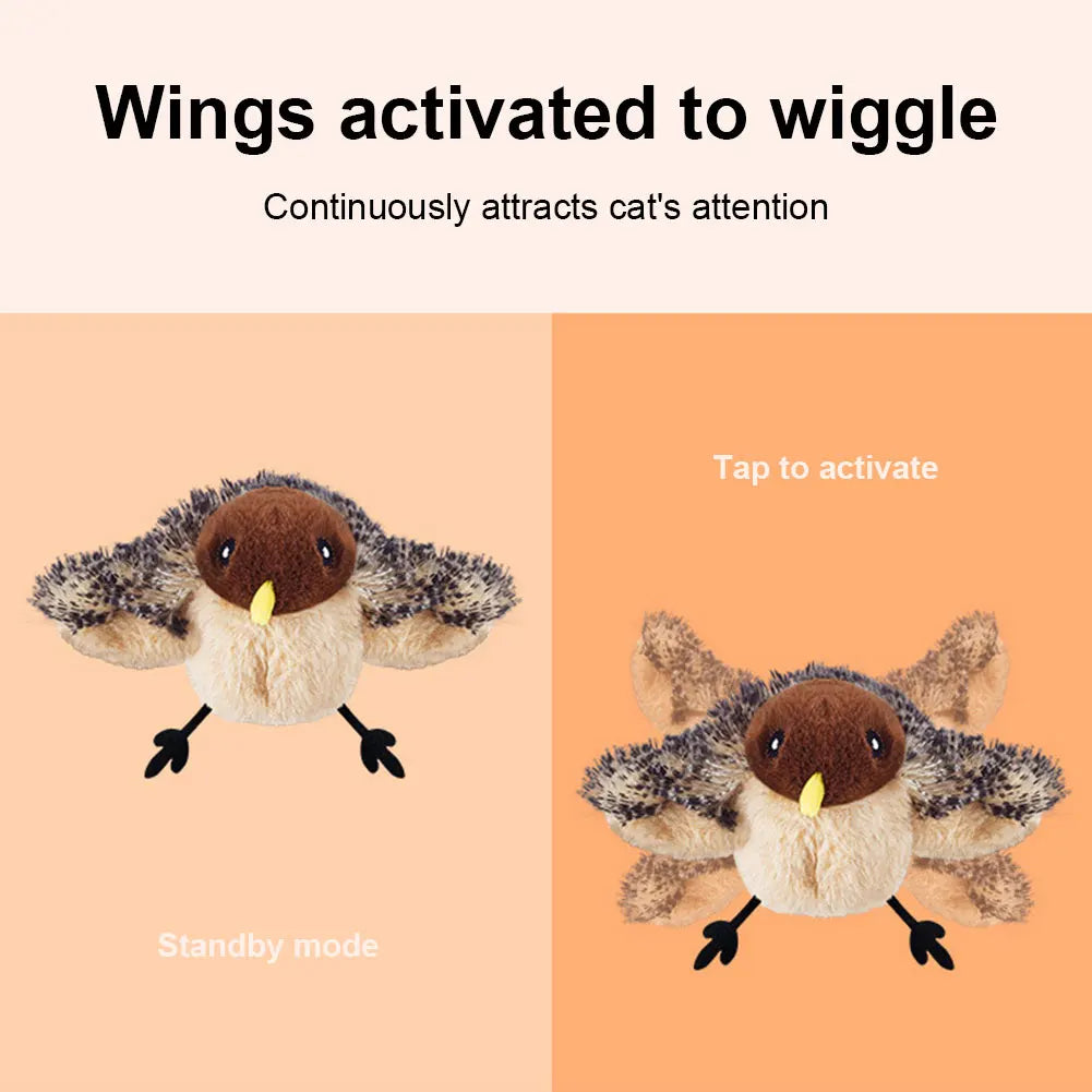 Interactive Flying Bird Cat Toy – Electric Flapping Wings & Squeaky Plush Sparrow with Catnip, Realistic Simulation Toy for Cats