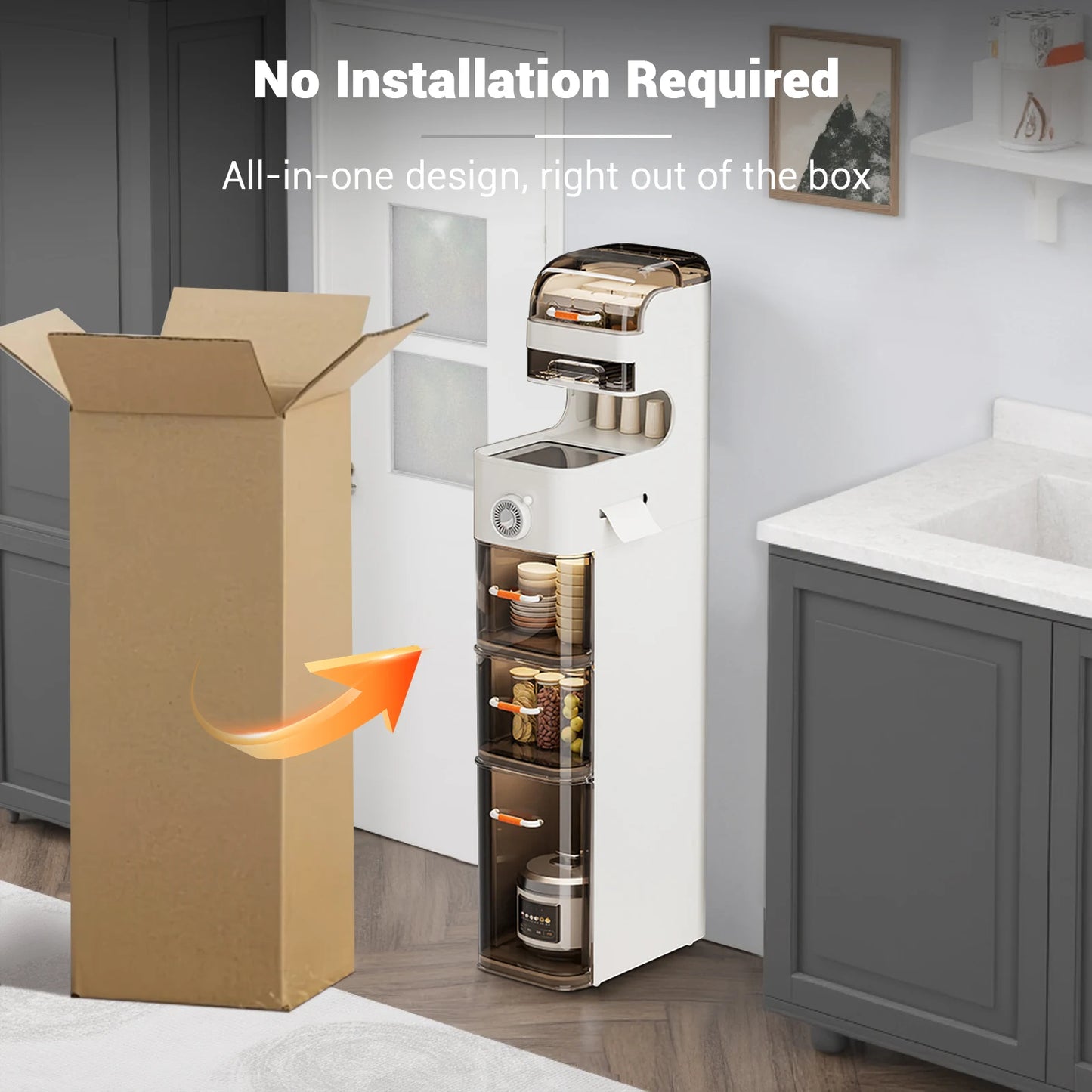 Slim Movable Bathroom Cabinet with Wheels – Plastic Storage Organizer with Drawers & Toilet Paper Holder for Small Spaces