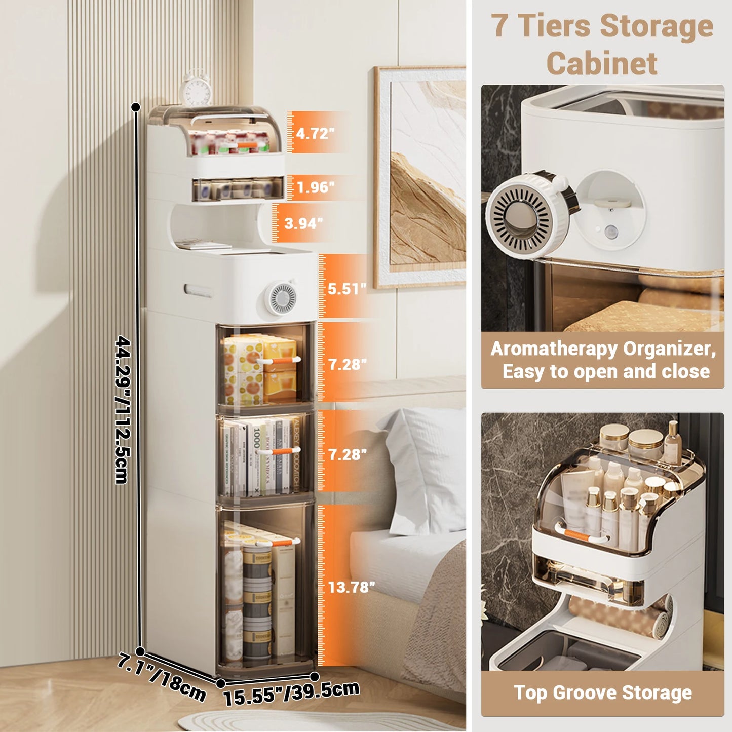 Slim Movable Bathroom Cabinet with Wheels – Plastic Storage Organizer with Drawers & Toilet Paper Holder for Small Spaces