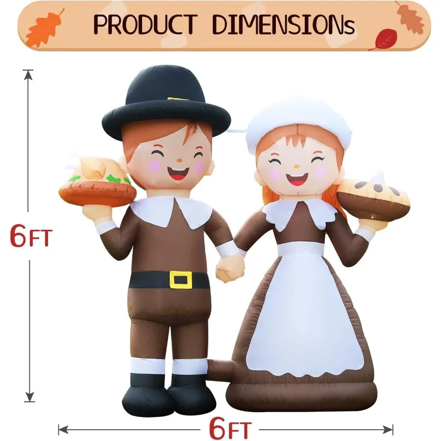 6FT LED Lighted Inflatable Pilgrim Boy and Girl – Thanksgiving Outdoor Yard Decoration for Fall & Holiday Season