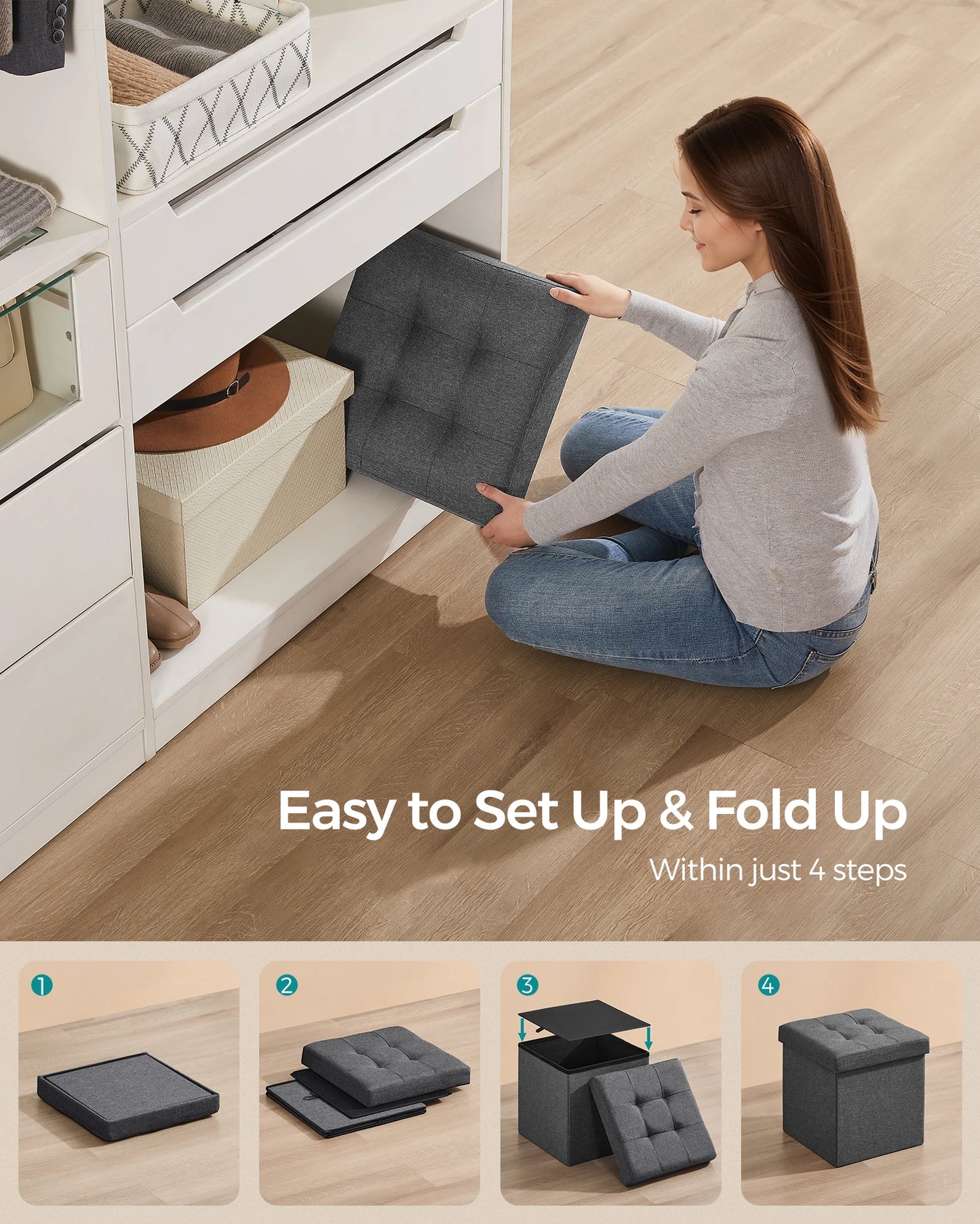 15 Inch Folding Storage Ottoman Foot Rest