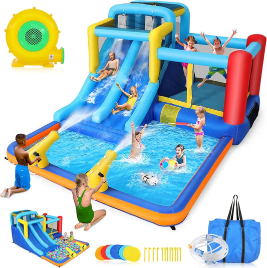 Whubefy 15x9.95Ft Inflatable Water Slide Bounce House – Outdoor Bouncy Castle with Slide & Splash Pool for Kids Ages 3–6