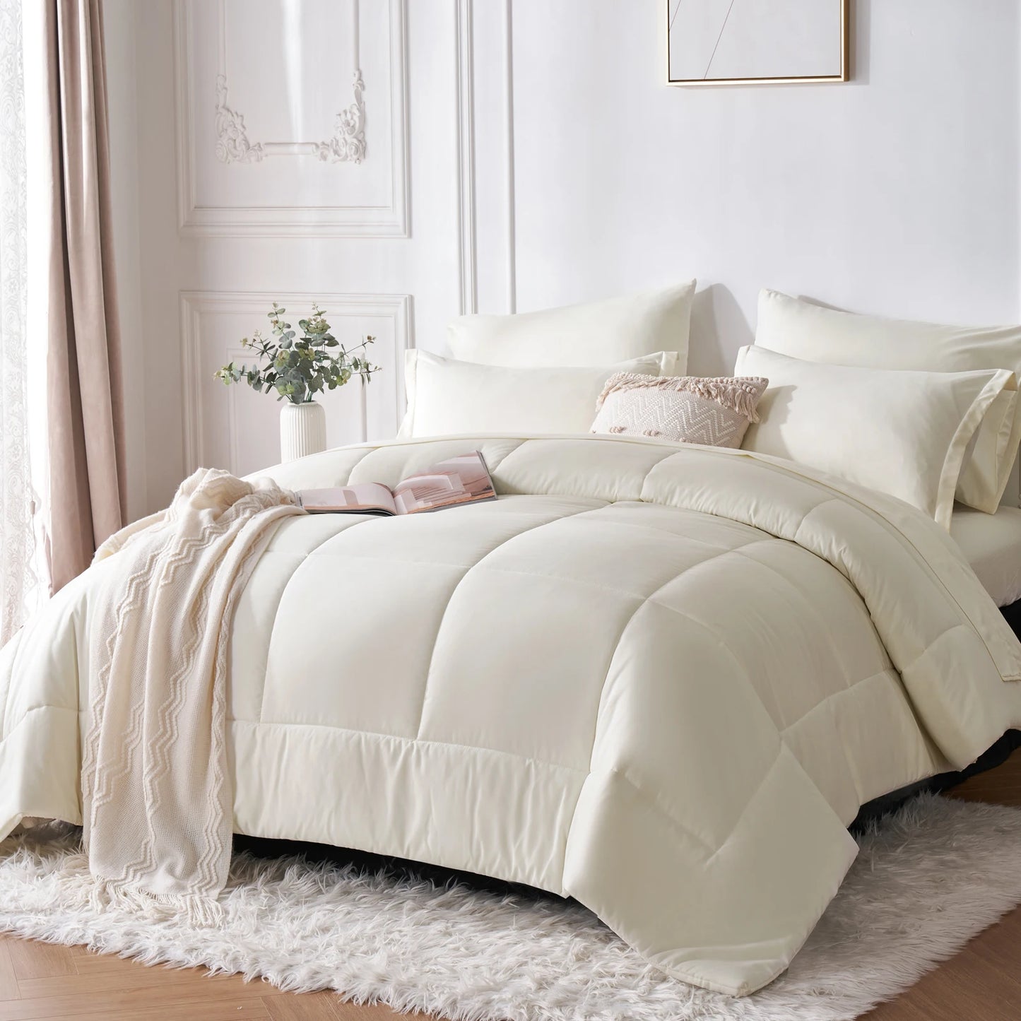 7-Piece Queen Bed-in-a-Bag Comforter Set – Stylish Solid Geometry Comforter, Sheets & Pillowcases