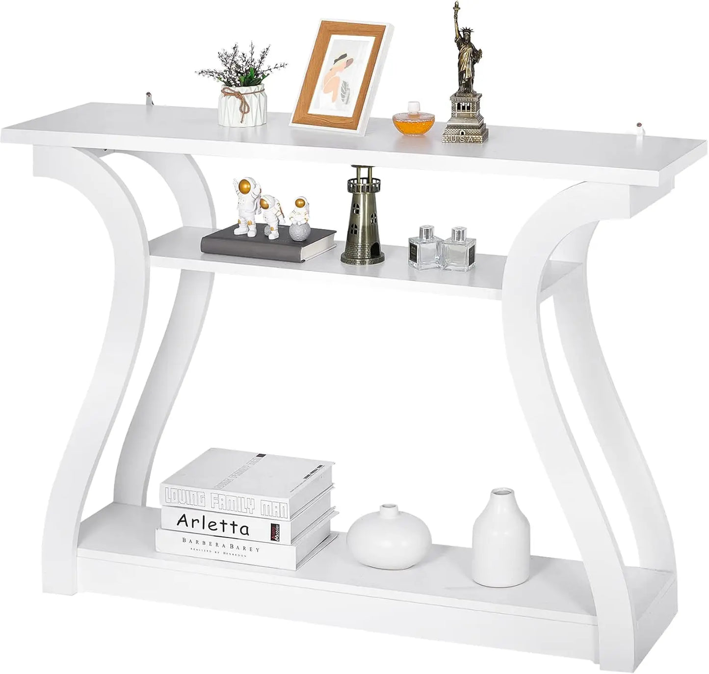 3 Tier Wood Console Table with Curved Legs and Shelf