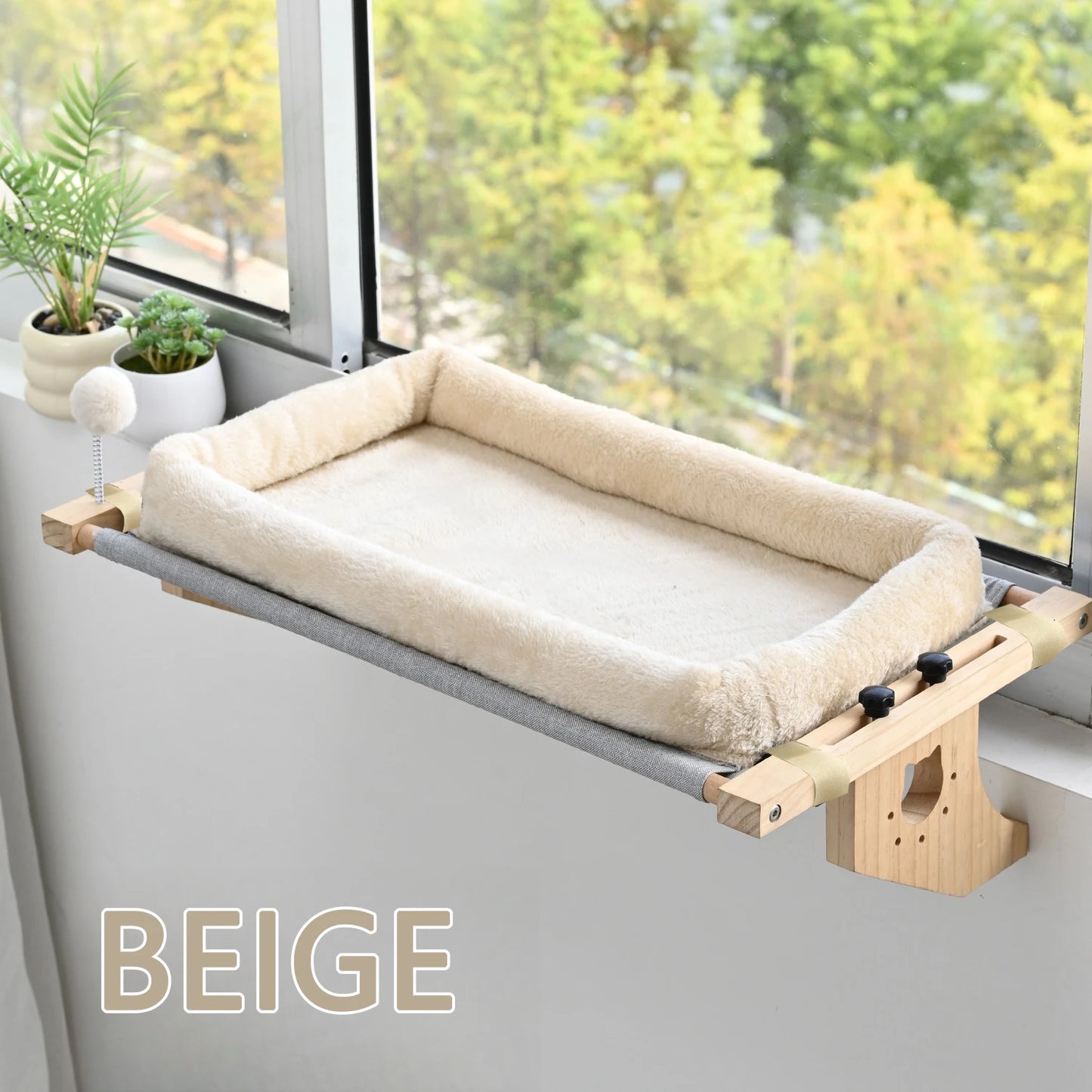 Cat Mattress Window Hammock – Double-Sided All-Season Bed with Hardwood Frame, Scratching Post & Play Balls