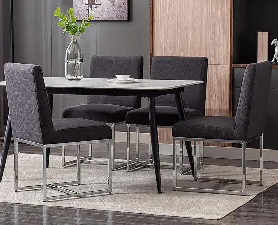 Faux Leather Upholstered Dining Chairs – Mid Century Modern Padded Kitchen Chairs with Black Metal Frame & Adjustable Foot Pads