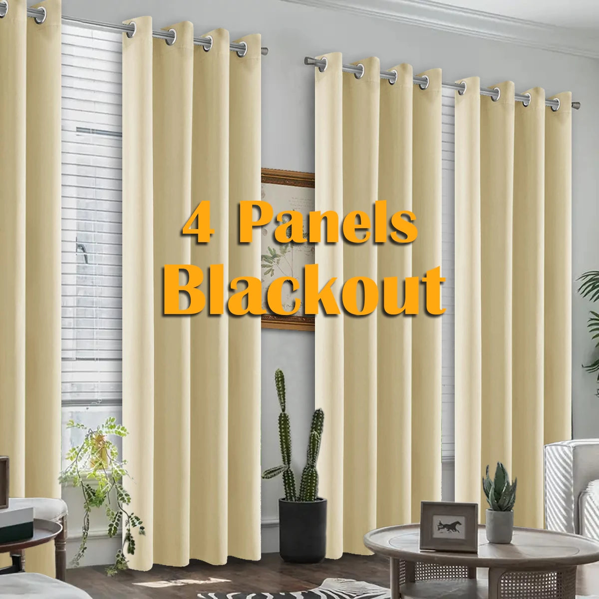 4PCS Blackout Curtains – Heat-Insulated Grommet Panels for Bedroom & Living Room | Noise Reduction & Room Darkening Drapes