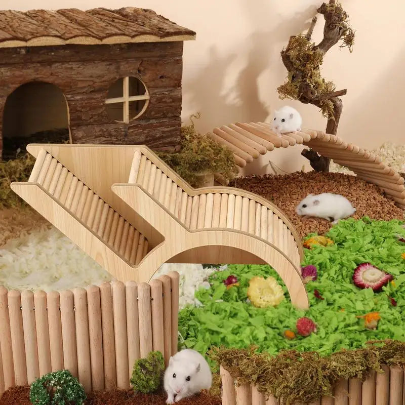 Wooden Small Animal House with Ladder Tunnel Playground Toys