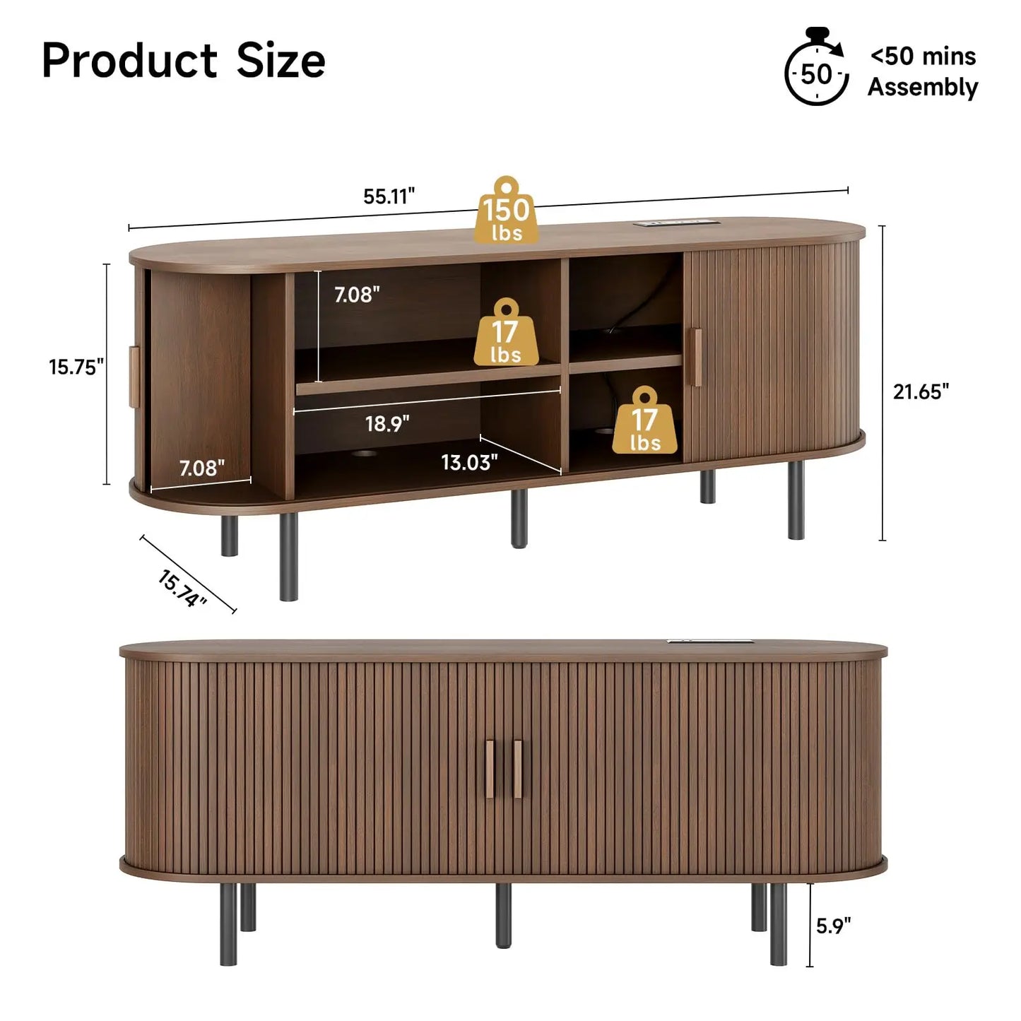 Modern TV Stand with Power Outlet – Entertainment Center with Sliding Doors, Adjustable Shelves & Storage for TVs up to 60/70"