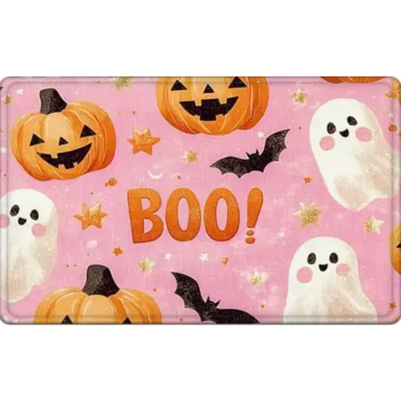 Ghostly Pumpkin Pattern Print Non-Slip Area Rug – Machine Washable, Perfect for Entry, Kitchen, Living Room & Bedroom