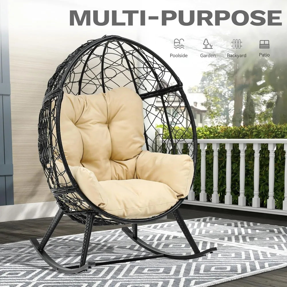 Wicker Rocking Egg Chair – Oversized Indoor/Outdoor Rattan Lounger for Patio, Backyard & Living Room