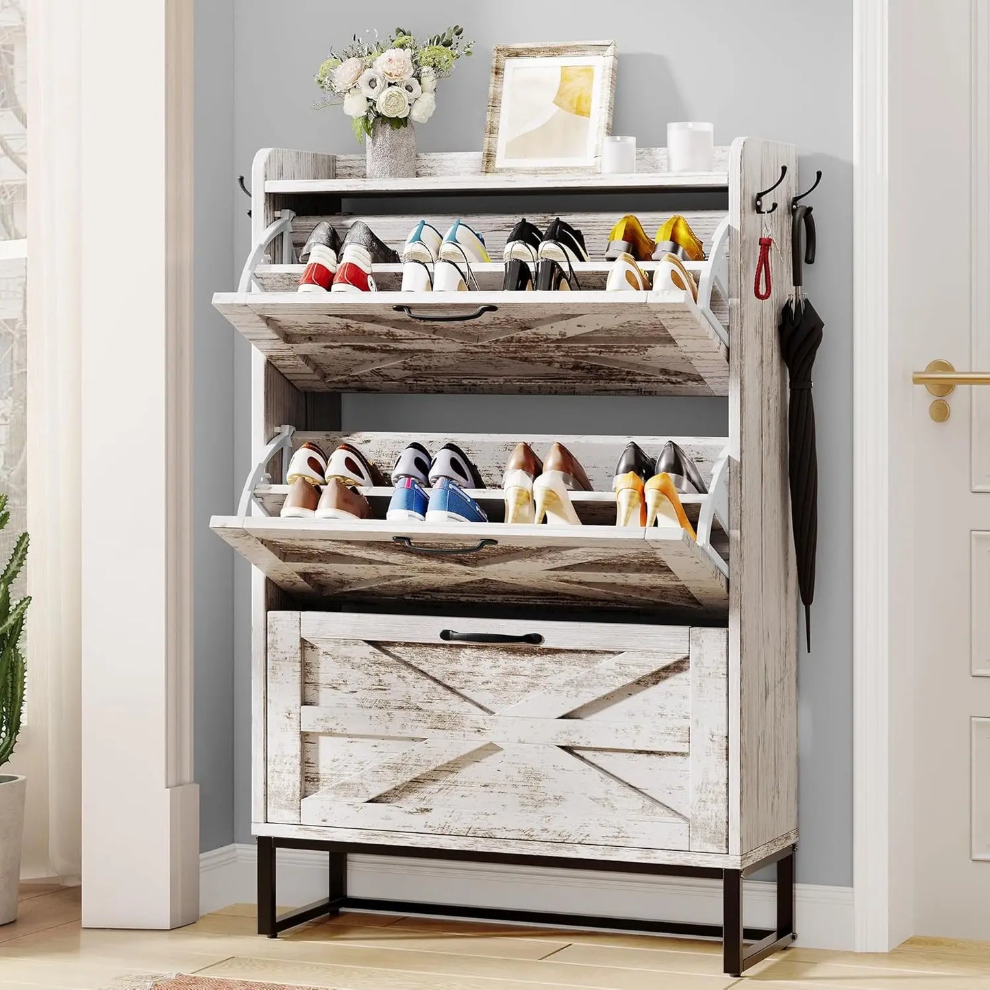 Shoe Storage Cabinet with Flip Drawers