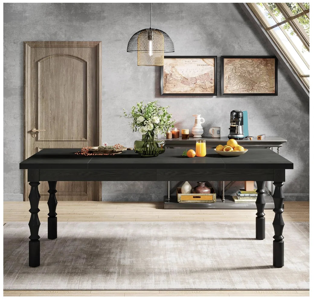 62” Farmhouse Wood Black Dining Table for 4–6 People – Modern Rectangular Kitchen & Dining Room Table