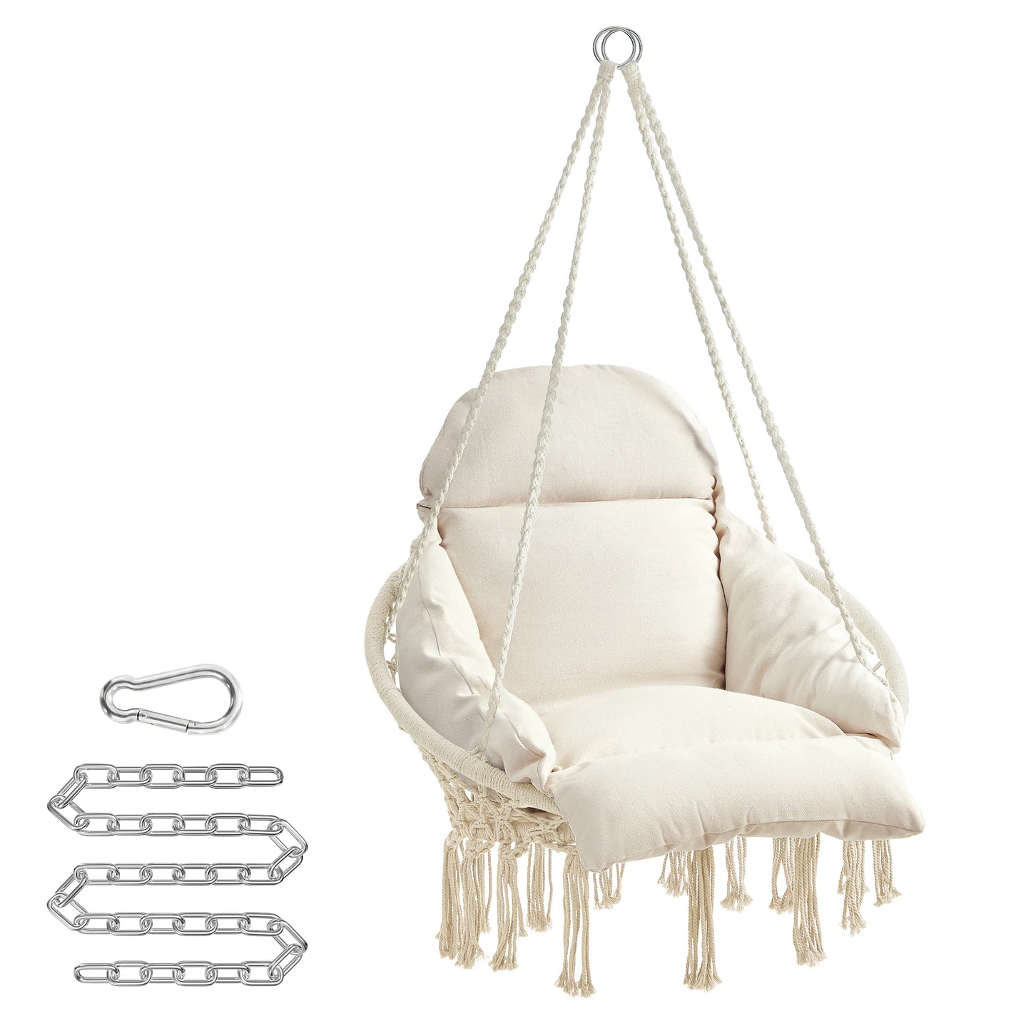 SONGMICS Hanging Chair – Boho Hammock Chair with Large Thick Cushion for Bedroom, Patio, Balcony & Garden