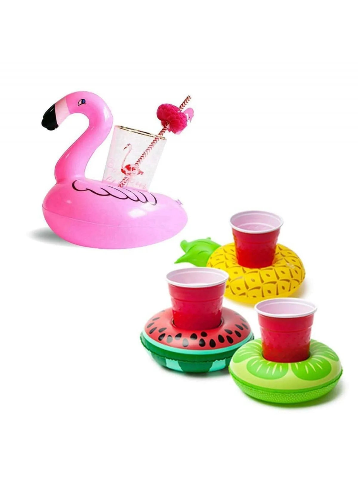 15 Pcs Inflatable Drink Holders – Floating Cup Holders & Flamingo Coasters for Pool Parties, Beach Days, and Summer Fun
