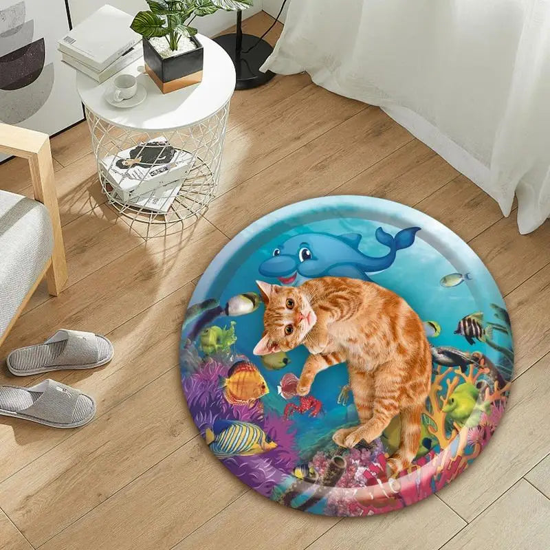 Inflatable Water Play Mat for Cats – Summer Sensory Pad & Cooling Bed – Round Pet Water Mat for Indoor/Outdoor Fun & Relief