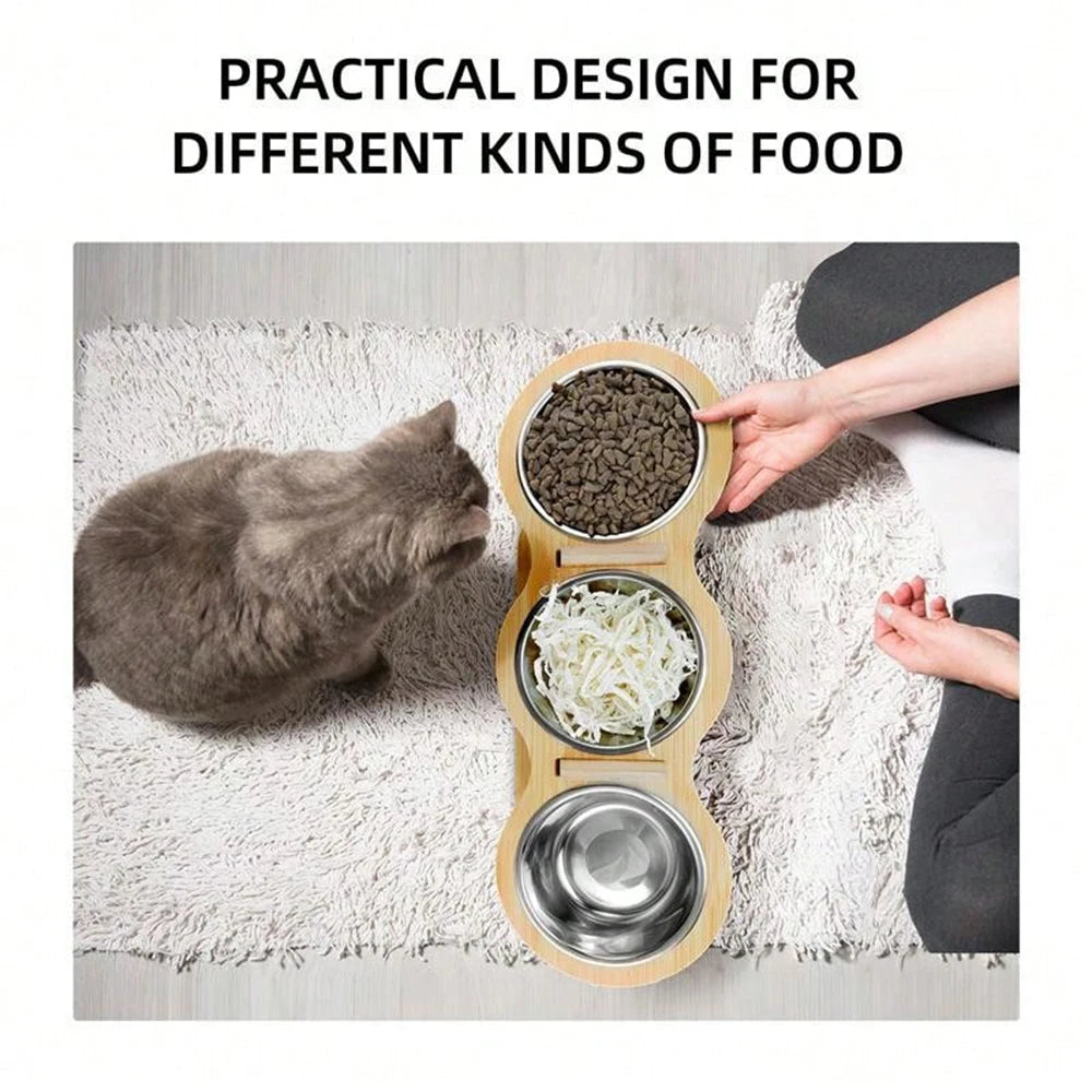 Cat 3-in-1 Feeder with Tilted Stainless Steel Bowls: