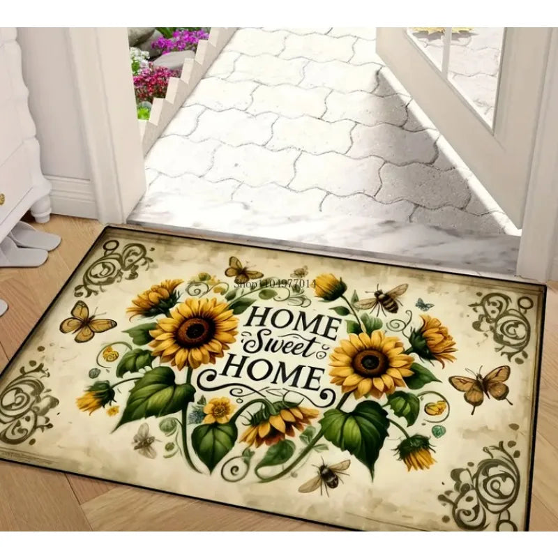Sweet Home Welcome Mat – Sunflower Pattern, Non-Slip Indoor Floor Mat for Home Decoration