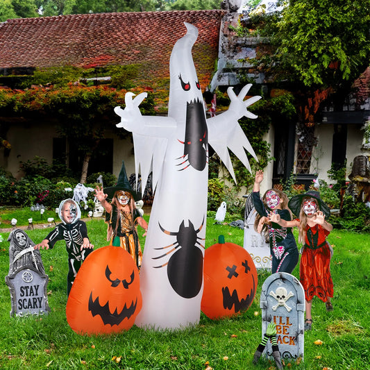 11.8FT Inflatable Halloween Ghost & Pumpkin – Giant Blow Up Yard Decoration with LED Lights, Weather-Resistant, Indoor/Outdoor Halloween Decor