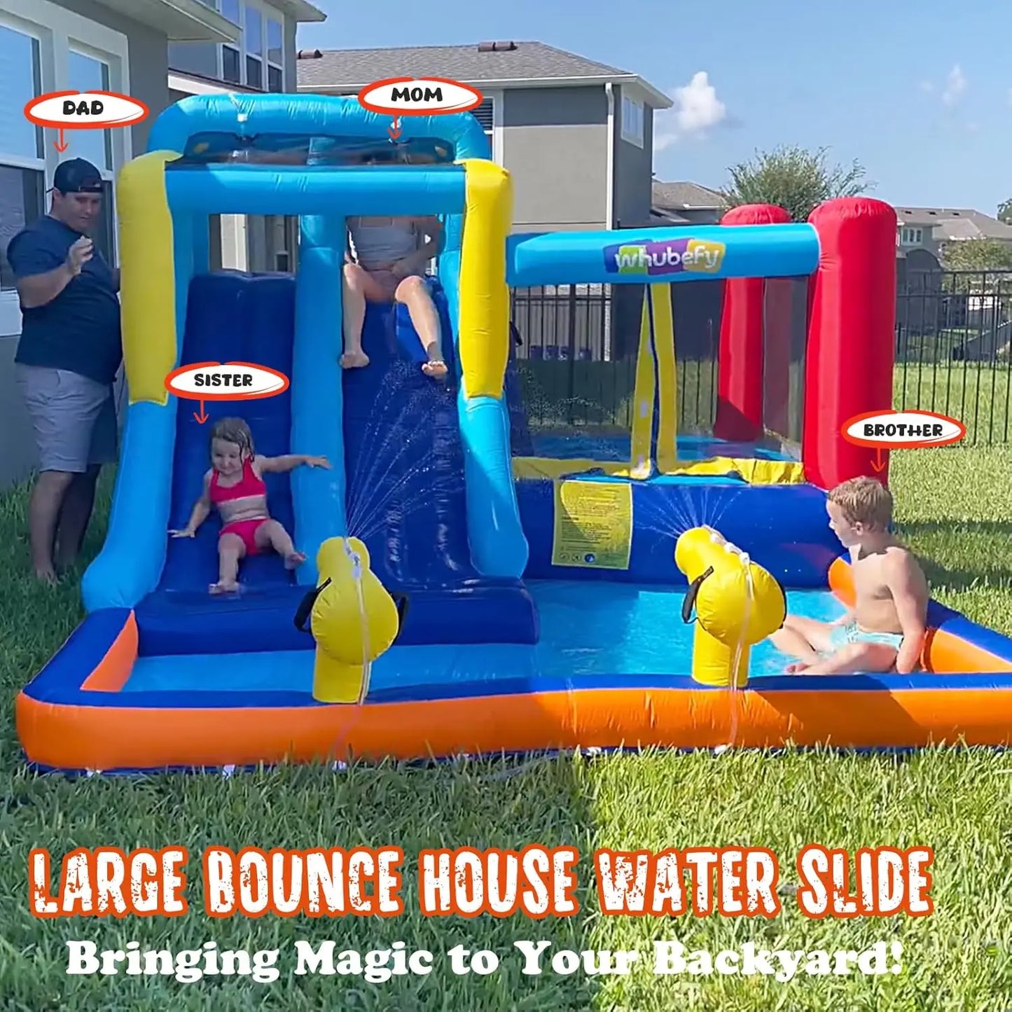 Whubefy 15x9.95Ft Inflatable Water Slide Bounce House – Outdoor Bouncy Castle with Slide & Splash Pool for Kids Ages 3–6