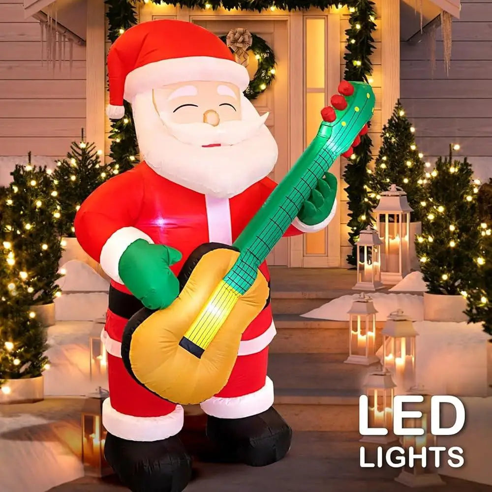 🎅 6.5FT Inflatable Santa Claus with Guitar – LED Lighted Christmas Decoration for Outdoor Holiday Fun 🎸✨
