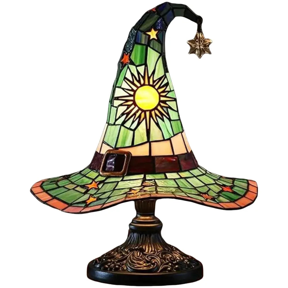 Stained Glass Witch Hat Lamp – LED Resin Witch Hat Light Ornament, USB Powered Home & Bedroom Decoration