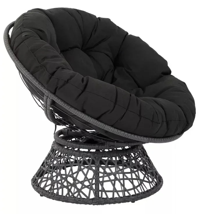 38" Swivel Wicker Papasan Chair – Ergonomic Comfort with Tufted Cushion & 360° Rotation