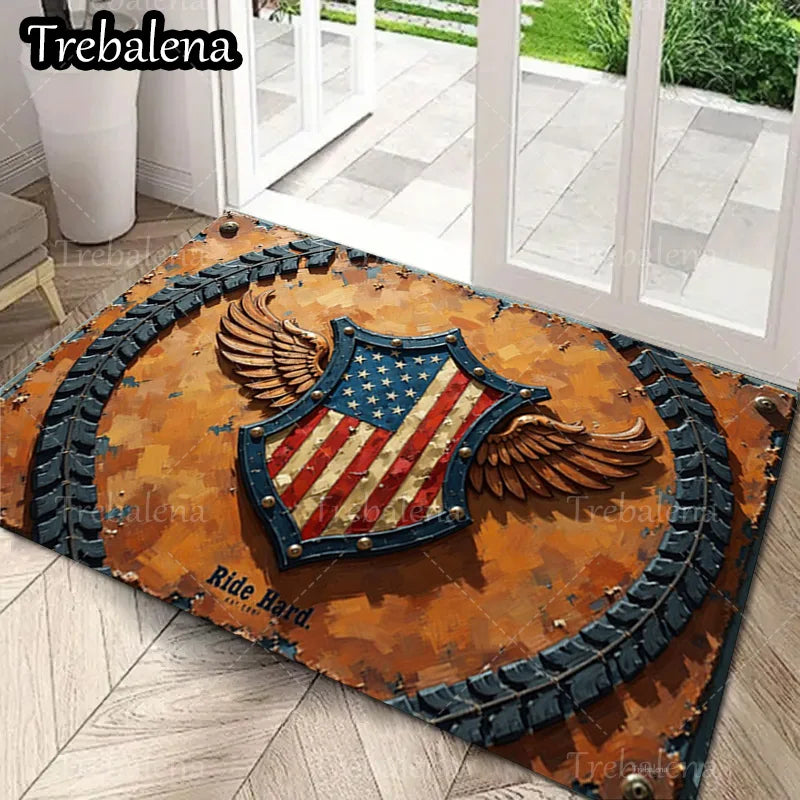 1pc Welcome Door Mat – American Flag Eagle Shield Patriotic Floor Mat