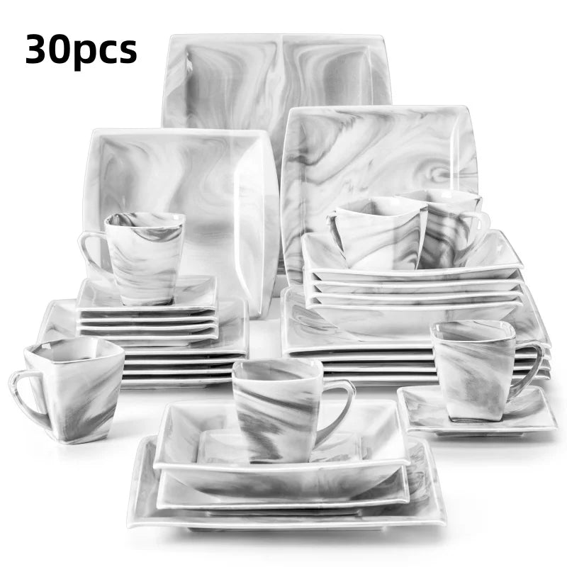 30PCS Marble Grey Porcelain Dinnerware Set