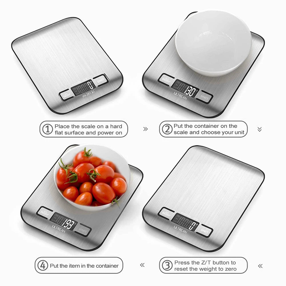 10kg Kitchen Digital Scale – USB Rechargeable Stainless Steel Electronic Scale with LCD Display for Food, Snacks, Baking & Jewelry