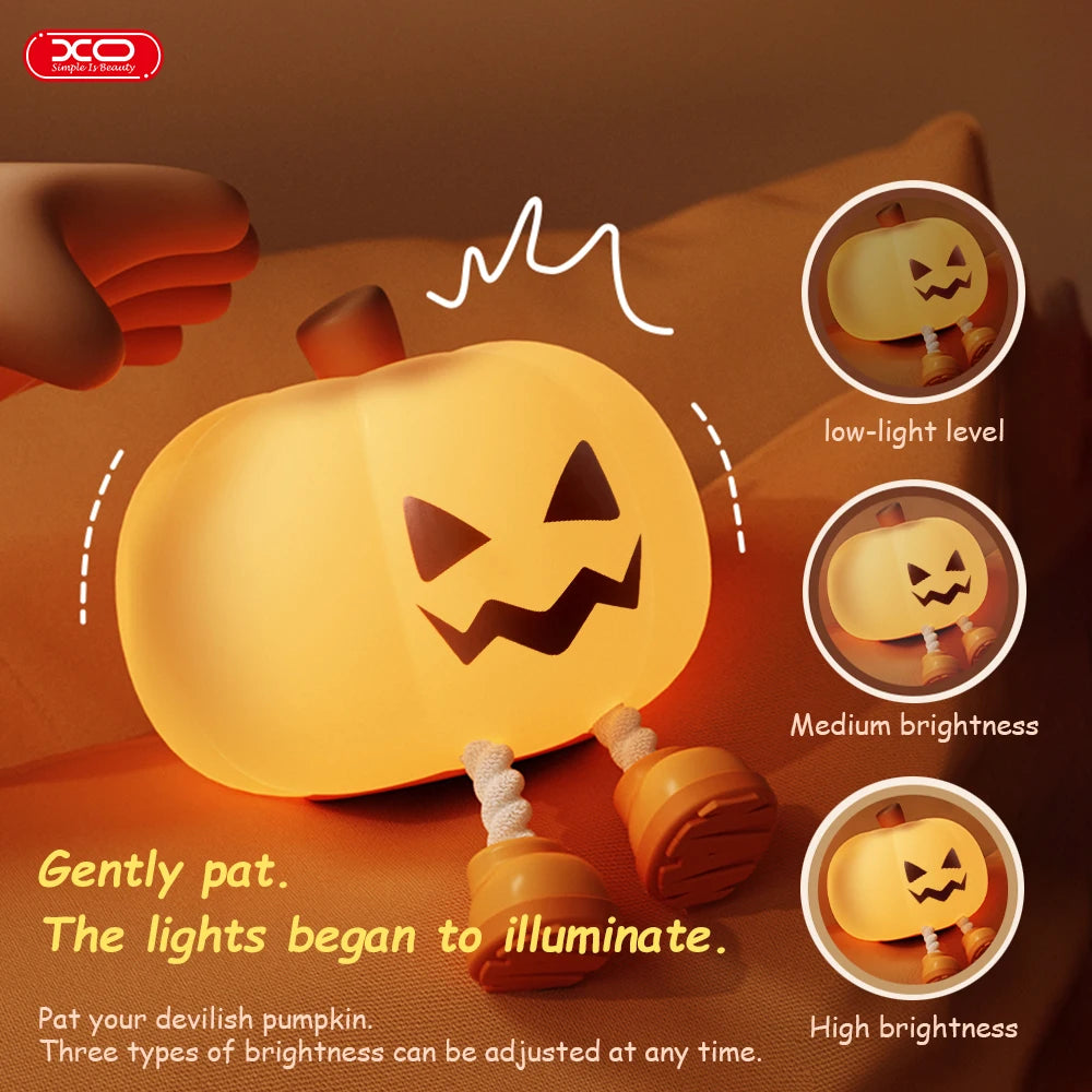 Pumpkin Night Light – Cute Soft Silicone Bedside Lamp with Timer & Dimming for Kids, Babies, Halloween Gifts
