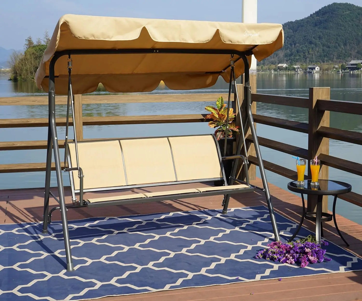 Belle Outdoor 3-Person Patio Swing Chair with Canopy – Breathable Textilene Seating & Weather-Resistant Steel Frame