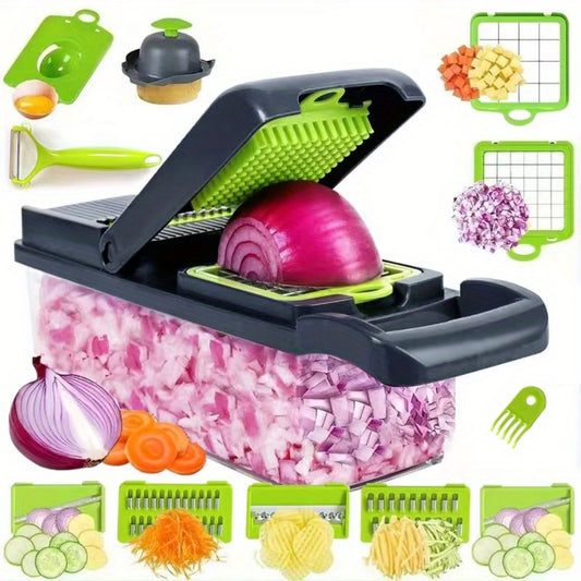 Multifunctional Vegetable Chopper & Fruit Slicer Set – Manual Food Cutter with Container, Efficient Onion Mincer & Potato Slicer