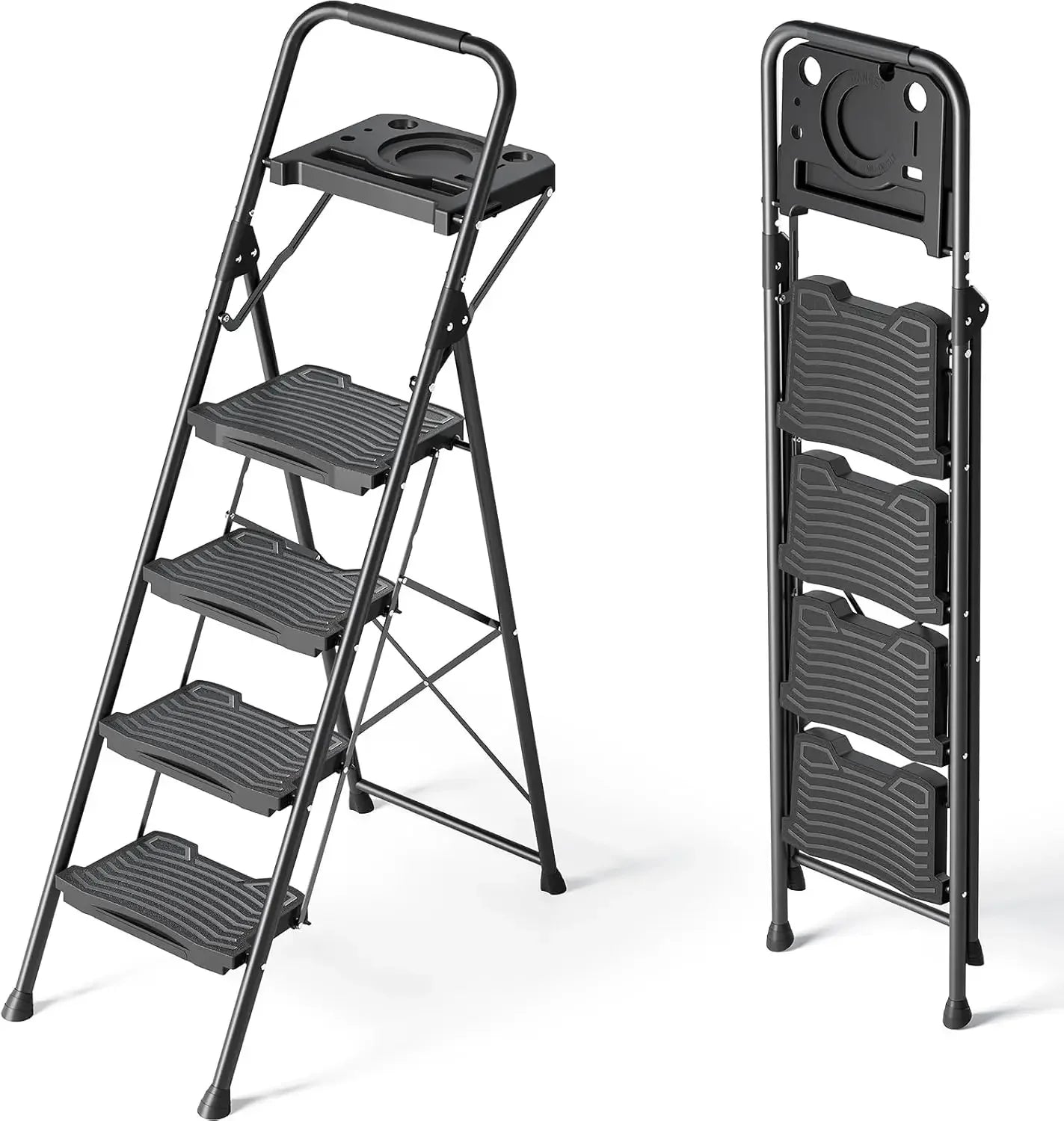 Step Ladder Folding – Heavy-Duty 900lbs Capacity with Anti-Slip Wide Pedals & Handrails, Lightweight Household Ladder, Certified for Safety